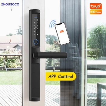 Приложение Tuya WiFi, водонепроницаемый умный дверной замок, Биометрический отпечаток пальца, карта-пароль, алюминиевый сплав без ключа для раздвижной двери Pull Push