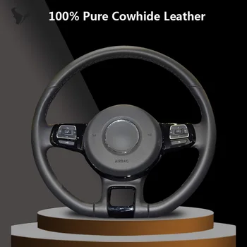 Сшитый вручную черный чехол на руль из натуральной кожи для Volkswagen vw beetle 2012 2013 2014 2015 2016 acima de 2013-2016