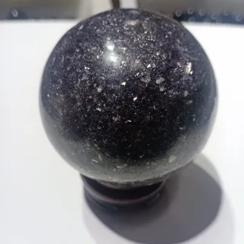 DHXYZB 65-80 мм природа фиолетовый слюдяной шар кристалл кварца минеральный слюдяной каменный шар рейки исцеляющий Подарок деревянная основа домашнего Декора Изображение 2