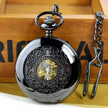 Высококачественные механические карманные часы с выдолбленным цветком, винтажные карманные часы, коллекция мужских подарочных часов с цепочкой Изображение 2