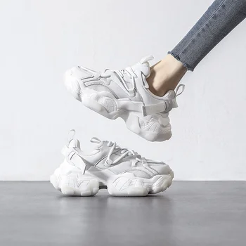 Женская обувь Daddy Shoes 2023, Весенне-осенняя новинка, универсальные белые кроссовки для бега на толстой подошве, женская повседневная обувь Изображение 2
