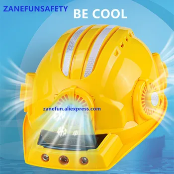 Защитный шлем на солнечной батарее с 5 вентиляторами и кондиционером Bluetooth, 3 светодиодных фонаря, литиевая батарея SOS емкостью 16000 мА, строительный защитный шлем Изображение 2