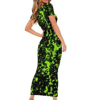 Зеленое платье с брызгами краски, женское стильное облегающее платье с неоновым принтом, Летние элегантные макси-платья, одежда на заказ оверсайз Изображение 2
