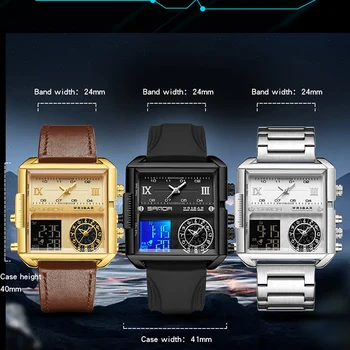 Мужские часы бренда SANDA, Мужские часы с двойным дисплеем времени, Цифровой кварцевый секундомер, Будильники, Спортивные часы 9008, Водонепроницаемые Военные Изображение 2